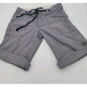 Eddie Bauer Womens 6 Gray White Striped‎ Shorts Drawstring Cotton Pockets